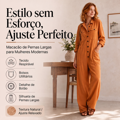🔥 50% OFF HOJE! 👖 Macacão Cargo Feminino de Perna Larga – Estilo Moderno e Conforto Para Todos os Dias ✨