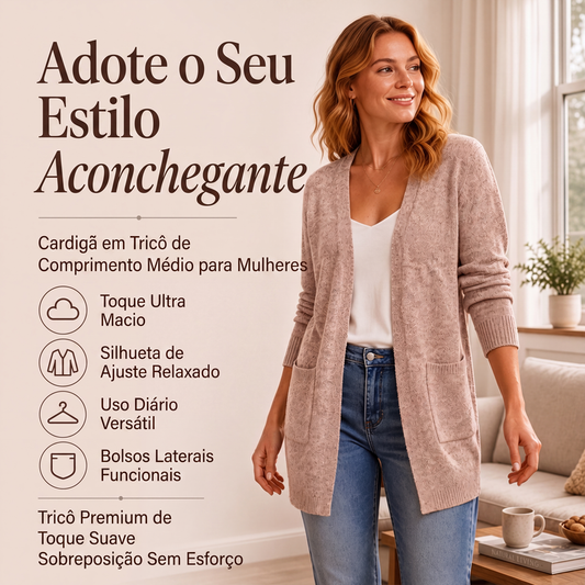 🔥 50% OFF HOJE! 🧶 Cardigan de Tricô Feminino Casual com Abertura Frontal – Conforto, Elegância e Estilo Para Todos os Dias ✨