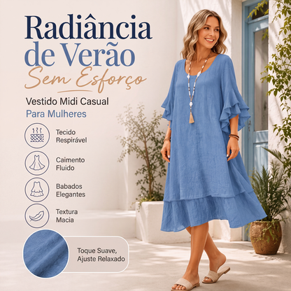 🔥 50% OFF HOJE! 👗 Vestido Feminino de Verão com Manga de Babado Solto – Leve, Elegante e Confortável Para Todos os Momentos ✨