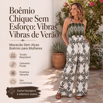 🔥 50% OFF HOJE! 🌸 Macacão Feminino Estampado Boho com Pregas Elásticas – Elegante, Confortável e Perfeito Para Qualquer Ocasião ✨