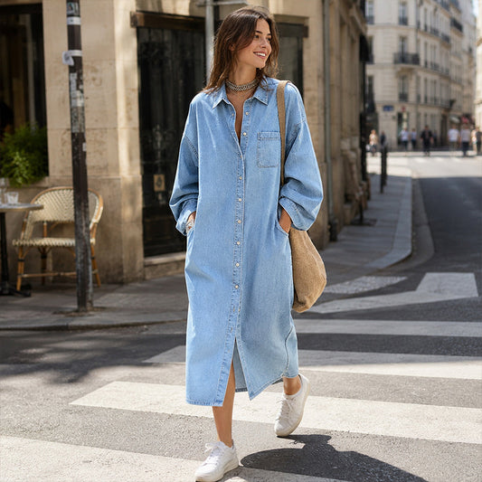 🔥 50% OFF HOJE! 👗  Vestido Camisa Feminino Elegante – Estilo Sofisticado, Caimento Solto e Conforto Para Todos os Momentos ✨