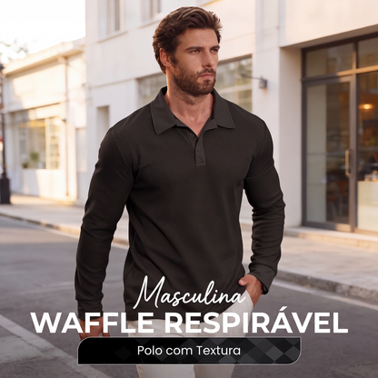 🔥 50% OFF HOJE! 👔  Suéter Masculino de Malha Waffle com Gola – Conforto, Estilo Casual e Elegância Para Todas as Ocasiões ✨