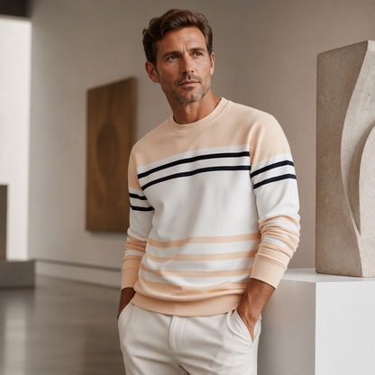 🔥 50% OFF HOJE! 👕  Moletom Masculino Color Block com Listras – Estilo Moderno, Conforto Casual e Visual Único Para o Dia a Dia ✨