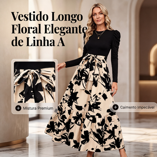 🔥 50% OFF HOJE! 👗  Vestido Longo Feminino Floral Linha A – Elegância, Conforto e Silhueta Valorizada Para Todos os Momentos ✨