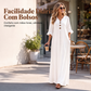 🔥 50% OFF HOJE! 👗  Vestido Longo Feminino Gola V com Botões – Elegância Fluída, Conforto Leve e Estilo Sofisticado Para Todos os Momentos ✨