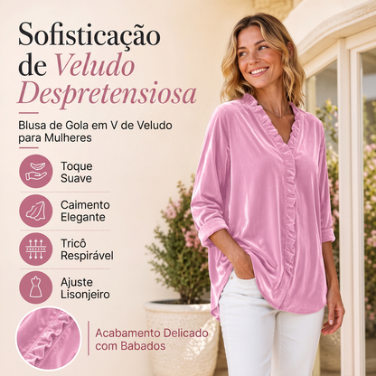 🔥 50% OFF HOJE! 🌸  Blusa Feminina de Cor Sólida com Gola de Babados – Elegância Delicada, Visual Feminino e Conforto Para Todos os Momentos ✨
