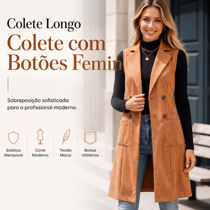 🔥 50% OFF HOJE! 🤎  Colete Longo Feminino de Camurça Sintética – Elegância Sofisticada, Silhueta Alongada e Estilo Versátil Para Todas as Ocasiões ✨