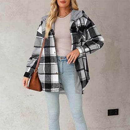 🔥 50% OFF HOJE! 🧥  Jaqueta Feminina Xadrez com Capuz – Conforto Aconchegante, Estilo Clássico e Visual Elegante Para os Dias Frios ✨