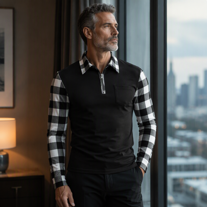 🔥 50% OFF HOJE! 👔  Camisa Masculina Casual de Manga Longa com Meio Zíper – Estilo Retrô Moderno, Conforto Macio e Visual Versátil Para o Dia a Dia ✨