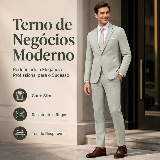 🔥 50% OFF HOJE! 🤵  Terno Masculino Slim de 2 Peças – Corte Moderno, Visual Sofisticado e Elegância Profissional Para Ocasiões Formais ✨