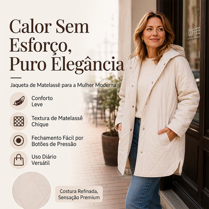 🔥 50% OFF HOJE! 🧥  Casaco Feminino de Inverno com Capuz e Matelassê em Diamante – Estilo Elegante, Visual Moderno e Conforto Para os Dias Frios ✨