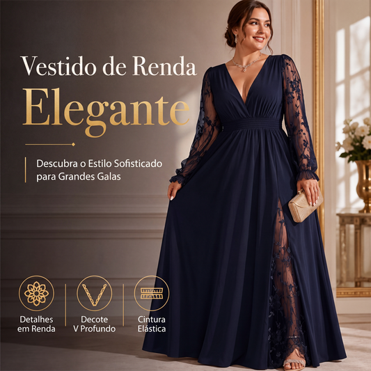 🔥 50% OFF HOJE! 👗  Vestido Longo Feminino com Renda – Elegante, Confortável e com Caimento que Valoriza as Curvas ✨