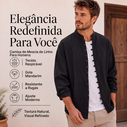 🔥 50% OFF HOJE! 👔  Camisa Social Casual Masculina de Manga Longa – Gola Alta, Visual Elegante e Conforto Para o Dia a Dia ✨