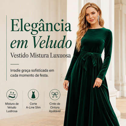 🔥 50% OFF HOJE! 👗  Vestido Longo de Veludo Feminino – Silhueta A-Line Elegante, Caimento Fluido e Brilho Sofisticado Para Ocasiões Especiais ✨
