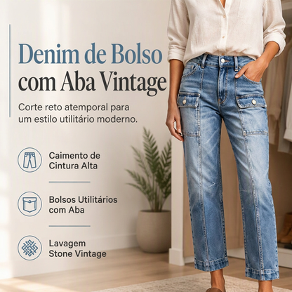 🔥 50% OFF HOJE! 👖 Calça Jeans Feminina de Cintura Alta e Perna Reta – Visual Alongado, Lavagem Vintage e Estilo Moderno ✨
