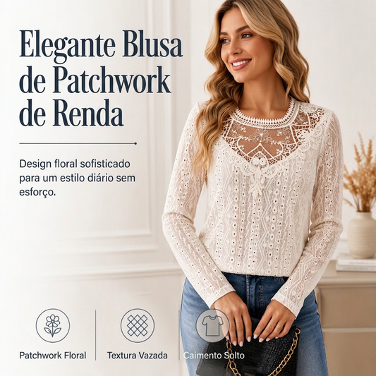 🔥 50% OFF HOJE! 👚 Blusa Feminina de Manga Longa com Renda – Elegante, Respirável e Confortável para Todos os Momentos ✨