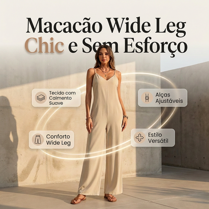 🔥 50% OFF HOJE! 👗 Macacão Feminino de Pernas Largas com Decote V – Elegante, Leve e Confortável para os Dias Quentes ✨