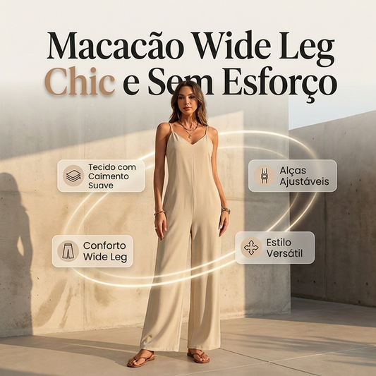 🔥 50% OFF HOJE! 👗 Macacão Feminino de Pernas Largas com Decote V – Elegante, Leve e Confortável para os Dias Quentes ✨