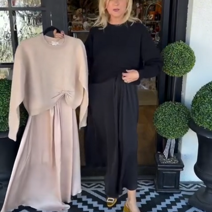 🔥 50% OFF HOJE! 👗 Conjunto Feminino 2 Peças com Blusa Torcida e Vestido Longo – Elegância Sofisticada, Caimento Fluido e Conforto o Dia Todo ✨